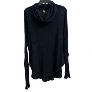 We The Free Black Waffle Knit Top Cowl Neck, size L